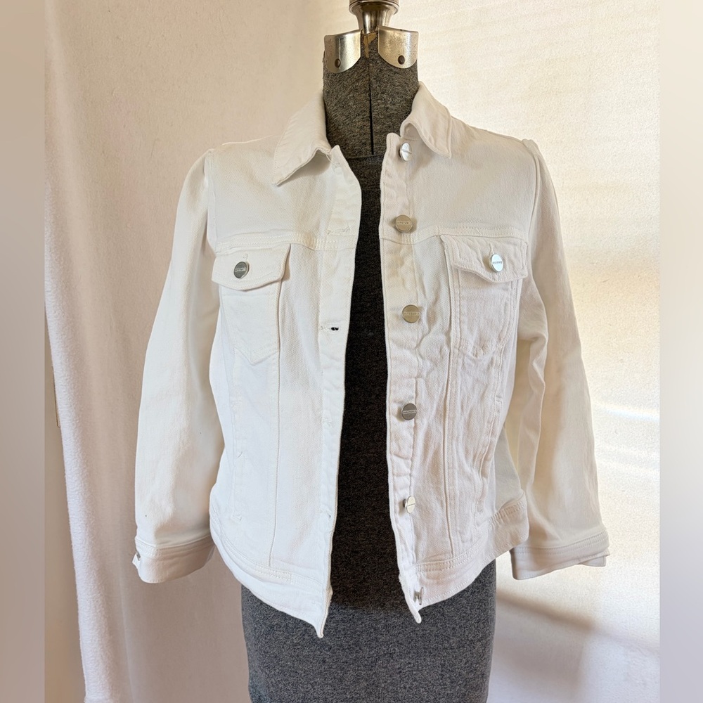Sanctuary white denim puff shoulder jacket